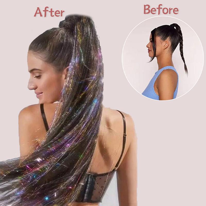 Colorful Wig Extensions, Gold Wire Strips, Rainbow Extensions, Sparkling Braided Hair Ropes, Synthetic Wigs for Party Use