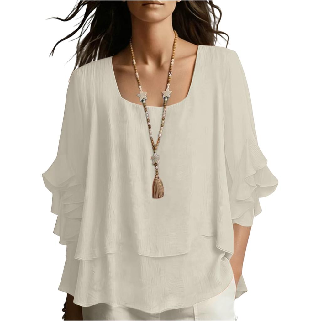 Camicetta a strati con maniche a balze da donna Design elegante con scollo quadrato Top primaverili da donna Camicie estive da donna Top estivi da donna Eleganti e casual