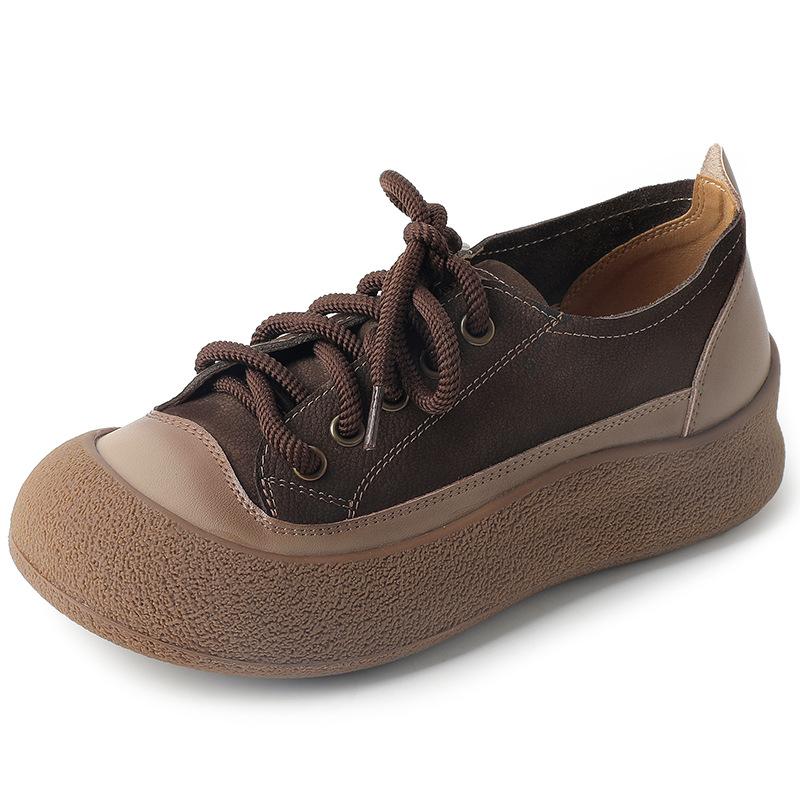 Fashion GKTINOO Retro Genuine Leather Sneakers Lace Up Women's Shoes 2025 Spring New Casual Round Toe Cowhide Flats