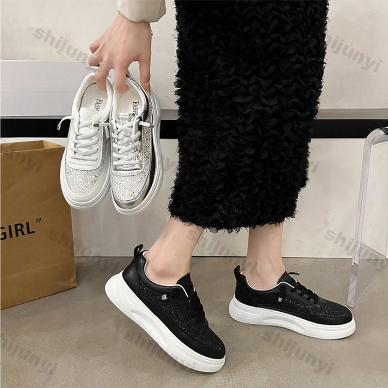 Women's Casual Sports Shoes Fashion Breathable Platform Soft Sole Single Shoes Woman Thick Sole Non Slip Lace Up Vulcanized Shoe