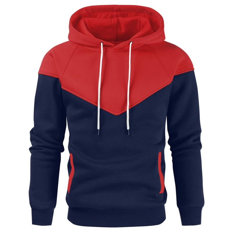 Mens Colorblock Hoodie Cotton Blend Casual Sweatshirt Lightweight Pullover