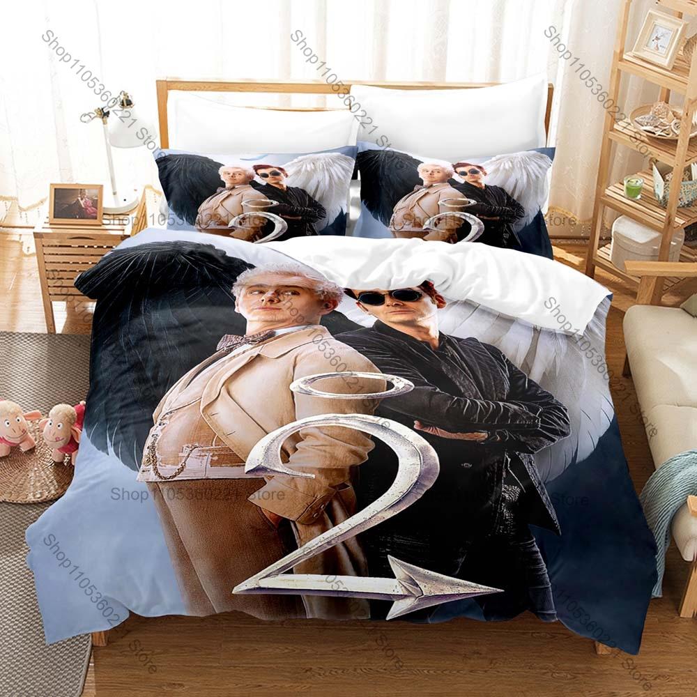 Благие Знамения Кроули Демон Азирафель Ангел Фэнтези Британский Телесериал HD Печать Комплект Постельного Белья Пододеяльник + 2 Наволочки