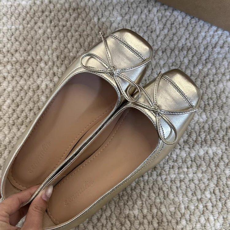 

Inner height increase silver single shoes women s spring and autumn new French bow gentle fairy height increase one pedal red ladyshoes 39