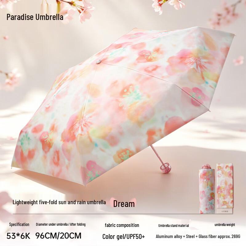 Paradise Compact UV Protection 5-Fold Sun/Rain Umbrella