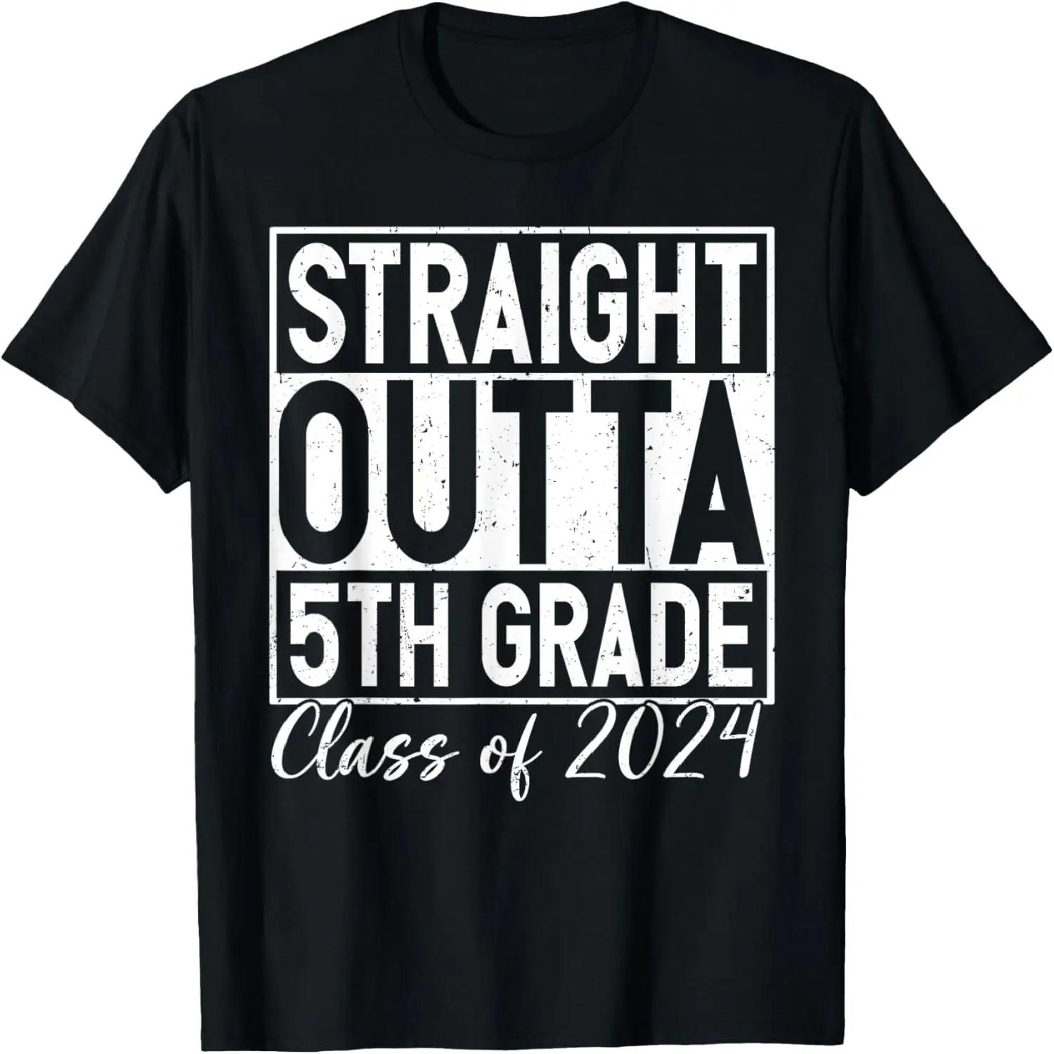 Retro Straight Outta 5th Grade Graduation Class Of 2024 Grad T-Shirt XXXXL