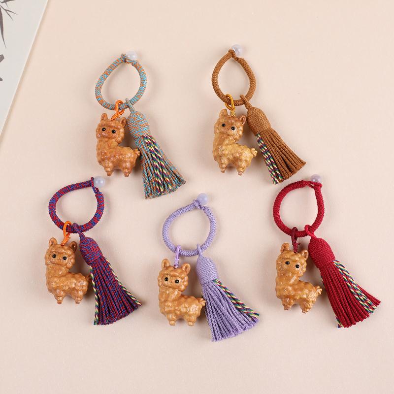 Wooden Pendant Wooden Sheep Keychain Cartoon Animal Wooden Lamb Keyring Decoration Multi-Color Tassel
