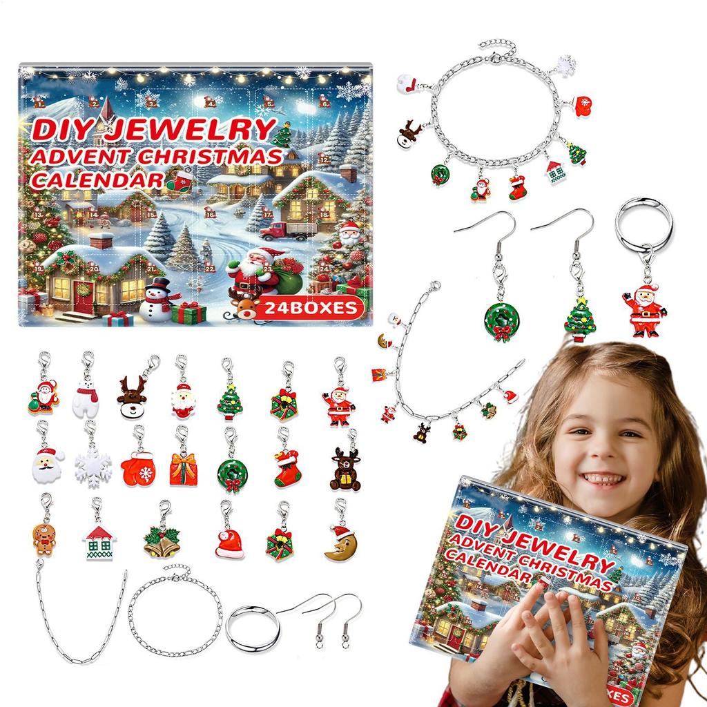 Creative Christmas Jewelry Advent Calendar Christmas Bracelet Charm Box Set Christmas Countdown Small Gift Set Jewelry Toys