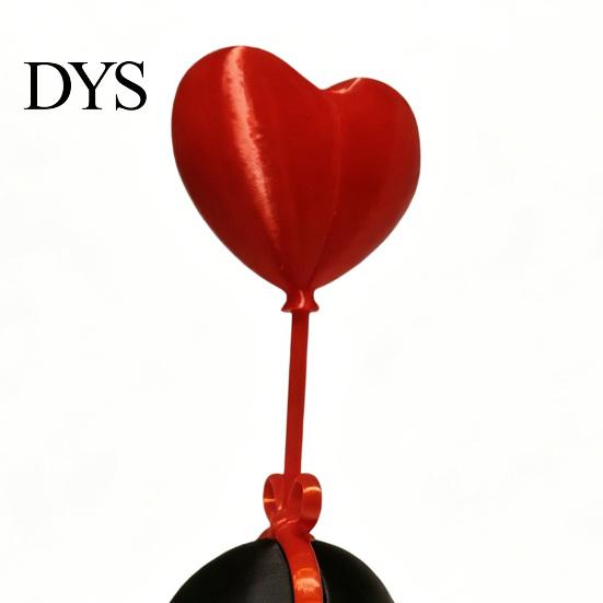 Solid Texture Cat Statue Floating Heart Balloon Figurine 3D Printed Cute Black Desk Accessory Romantic Desktop Ornament for Living Room Bedroom