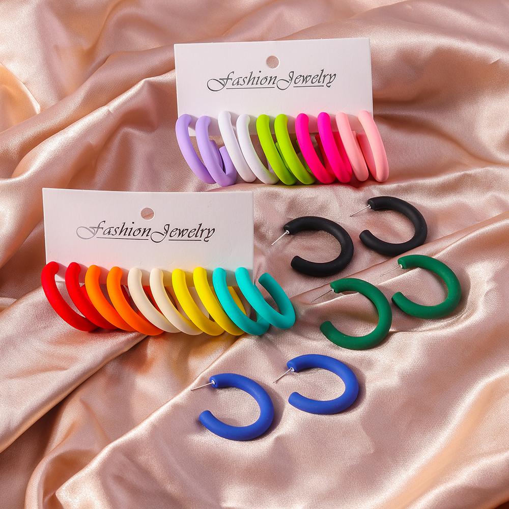 Fashion Candy Color 3.5cm Round Hoop Earrings for Women Simple Geometric Earrings Girls Party Holiday Jewelry Gifts