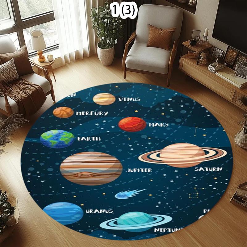 Dark Kids Crawling Mat Round Soft Comfortable Solar System Area Rug Kids Play Mat Non Slip Washable for Bedroom Playroom Nursery