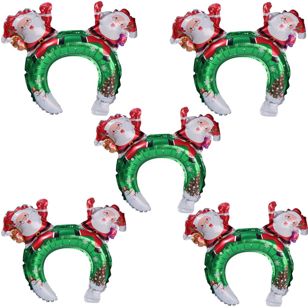1/5pcs Kids Christmas Inflatable Balloon Headband Headdress Cartoon Santa Claus Elk Pattern Decorative Gifts for Holiday Scenes