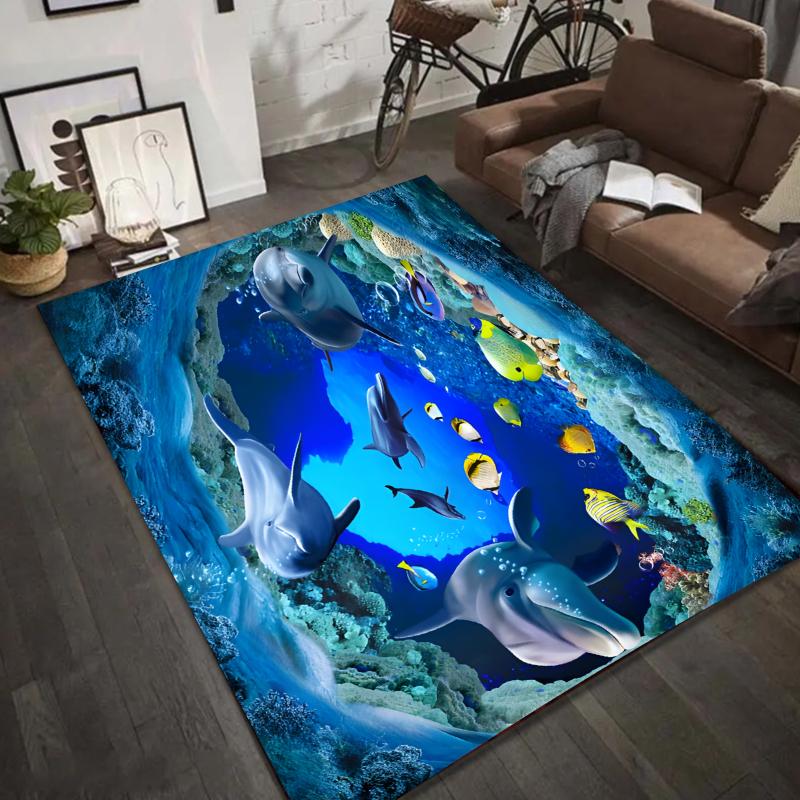 

3D Underwater World Dolphin Carpet Non-Slip Rug Mat for Living Room Home Decoration Carpets for Living Room Bedroom Decor 50x80cm