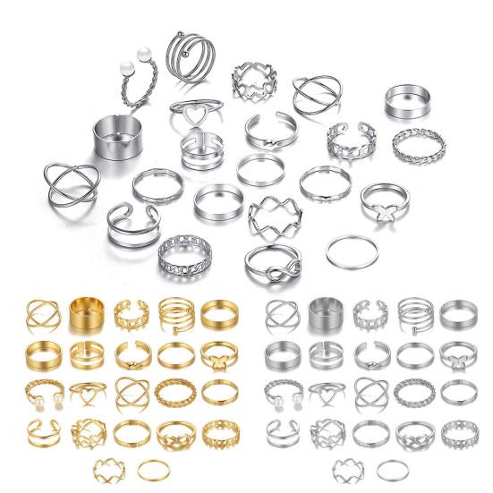 22 Stück/Set Damenringe Hochglanzpoliert Hypoallergen Sortiert Legierung Geschenk Modeschmuck Hohl Liebesherz Finger Öffnungsringe für Party