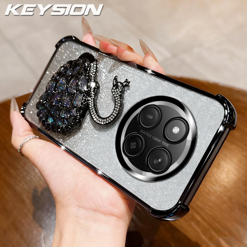 KEYSION Shockproof Plating Phone Case for HONOR X9c 5G Clear TPU Glitter Jewelled Swan kickstand Cover for Huawei Magic7 Lite 5G