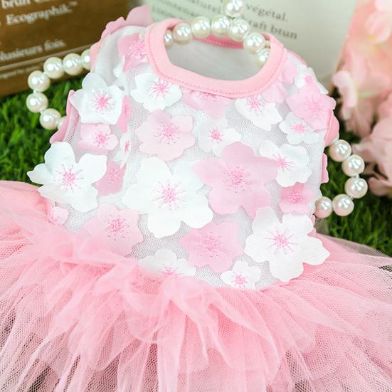 Dog Princess Dress Flower Printing Multi-layer Net Yarn Cotton Round Neck Teddy Wedding Skirt for Summer