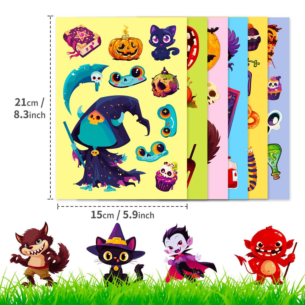 6 Halloween Gesichtswechselnde Sticker Cartoon Graffiti Schwarze Katze Vampir DIY Puzzle Kreative Puzzle Aufkleber