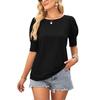 Sommer Damen Rundhals Einfarbig Knopf Locker Lässig Kurzarm T-Shirt für Damen