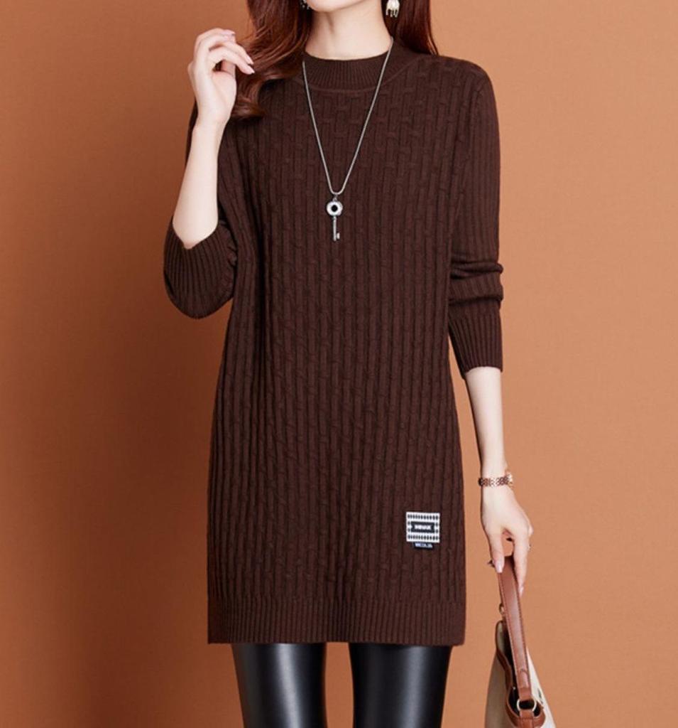 Mid-Length Knit Sweater Dress - Stylish Plus Size for Autumn/Winter
