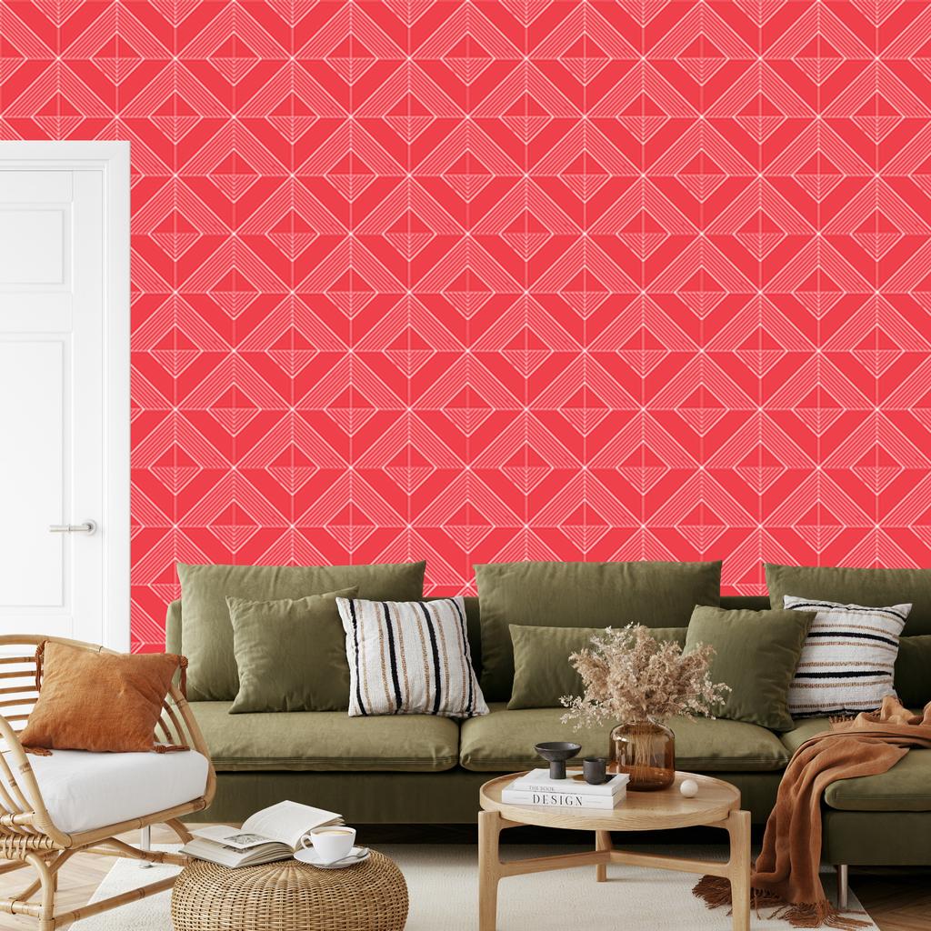 Wallpaper Geometric rhombuses coral and red, coral background 50x1000