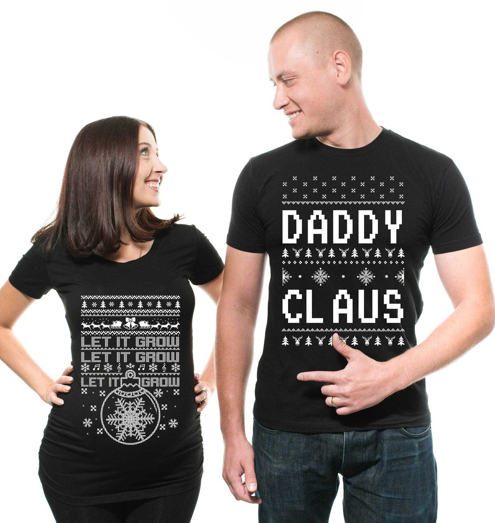 Funny Christmas Maternity Shirt: Let it Grow Pregnancy Tee 4XL
