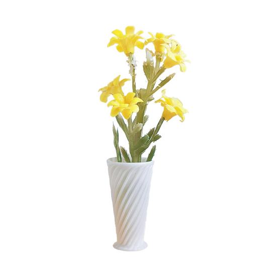 Miniature Flowers Mini Plant in Vase Model Miniature Faux Plant with Flowers for Doll Mansion Decoration Photography Display