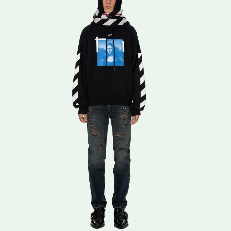 Off-White Blue Monalisa Over Hood Black Men Tops OMBB037R21FLE0011001