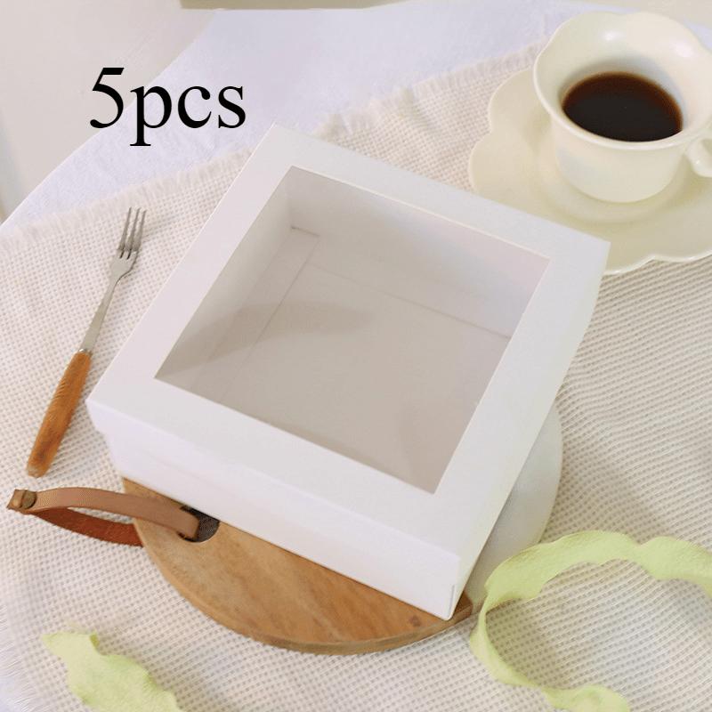 

5 шт., коробка для упаковки торта с окошком, коробка для белого хлеба 4 дюйма/5 дюймов, контейнер для торта, пирогов, выпечки, печенья, дней рождения, свадеб 5pcs