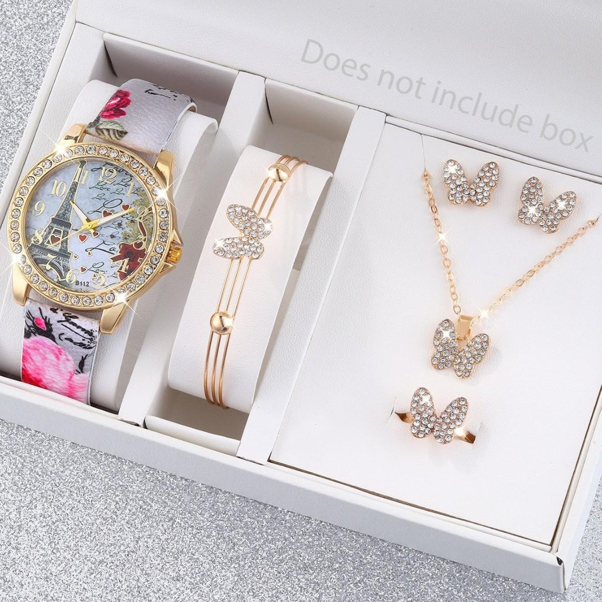 Diamond Gypsy Eiffel Tower Women S Watch Necklace Bracelet Ring Earrings Set Gift