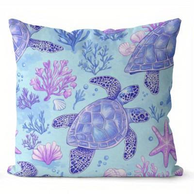 Seashells Turtles Starfish Printed Pillowcases Pattern Cushion Cover Suitable For Sofa Bedroom Car Pillow Cover