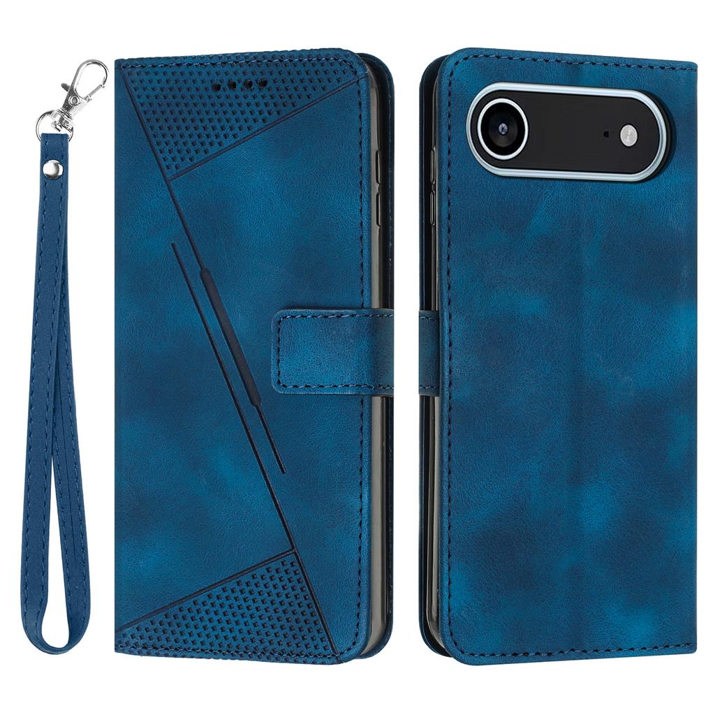 For iPhone 17 Air Leather Case Imprinted Triangle Phone Cover with Hand Strap