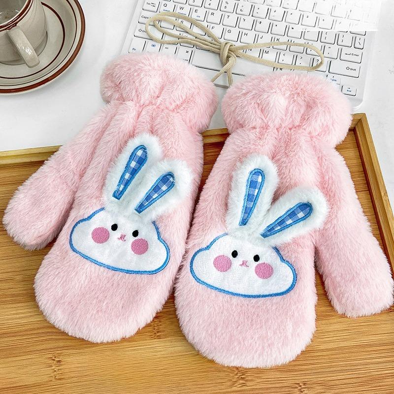 

Cartoon Plush Gloves Winter Women s Plush Warm Gloves Student Cycling Windproof Full Finger Gloves Couples Halter Gloves One size