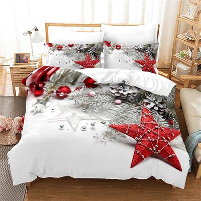 Weihnachtsfeiertags-Bettbezug-Set King-Size Rot Stern Schneeflocke Glockenmuster Feiertags-Bettwäsche-Set für Kinder Jungen Mädchen Zimmerdeko