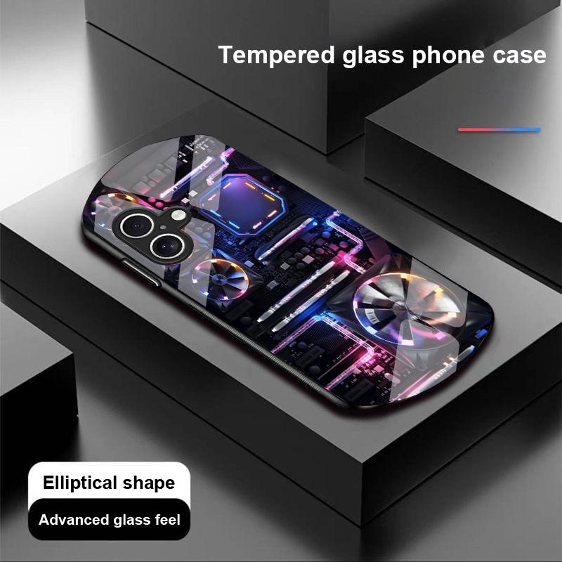 

Компьютерный элемент для Apple iPhone 16 11 13 15 14 Pro Max 12 Mini 7 8 Plus XR X XS Чехол для телефона из закаленного стекла эллиптической формы For iPhone 13 Mini