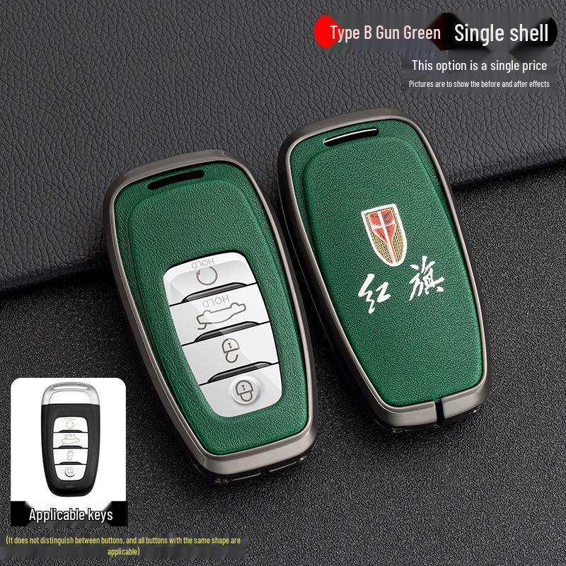 High-End Metal Key Case for Hongqi H9/H5/H7/HS7 - Full Wrap with Buckle Button for 21 Models