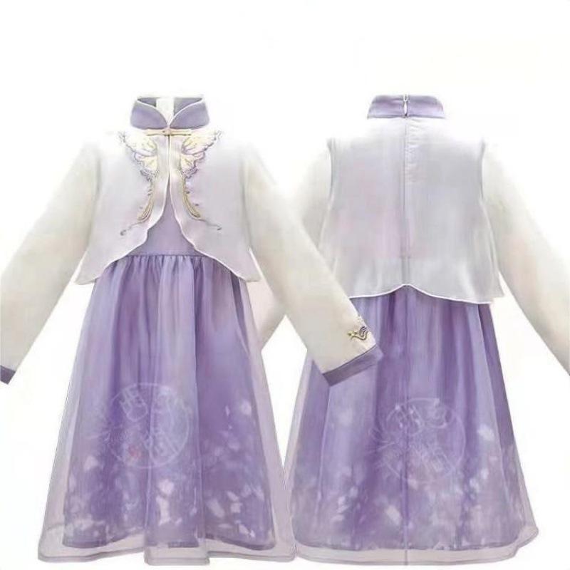 Hanfu kız Çin tarzı kumaş yaz elbisesi Antik Tang takım elbise süper peri kostüm küçük kız denizkızı prenses etek iç çamaşırı