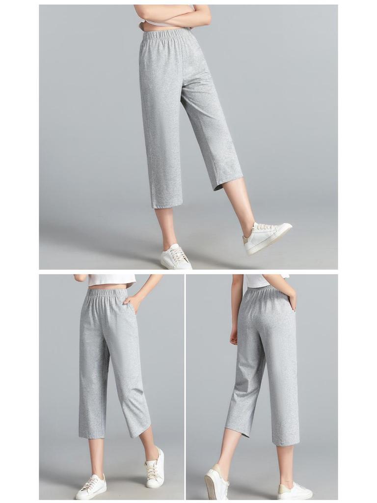 Women's Summer Cotton Breathable High-Waist Loose Straight Cropped Pants