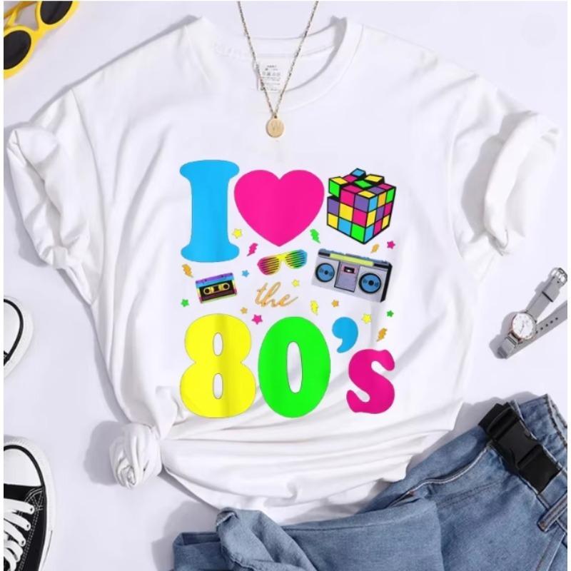 

New Fashion I Love The 80s TShirt Womens Vintage 1980s TShirt Funny Classic TShirt Tops Womens Crew Neck Tees Female S