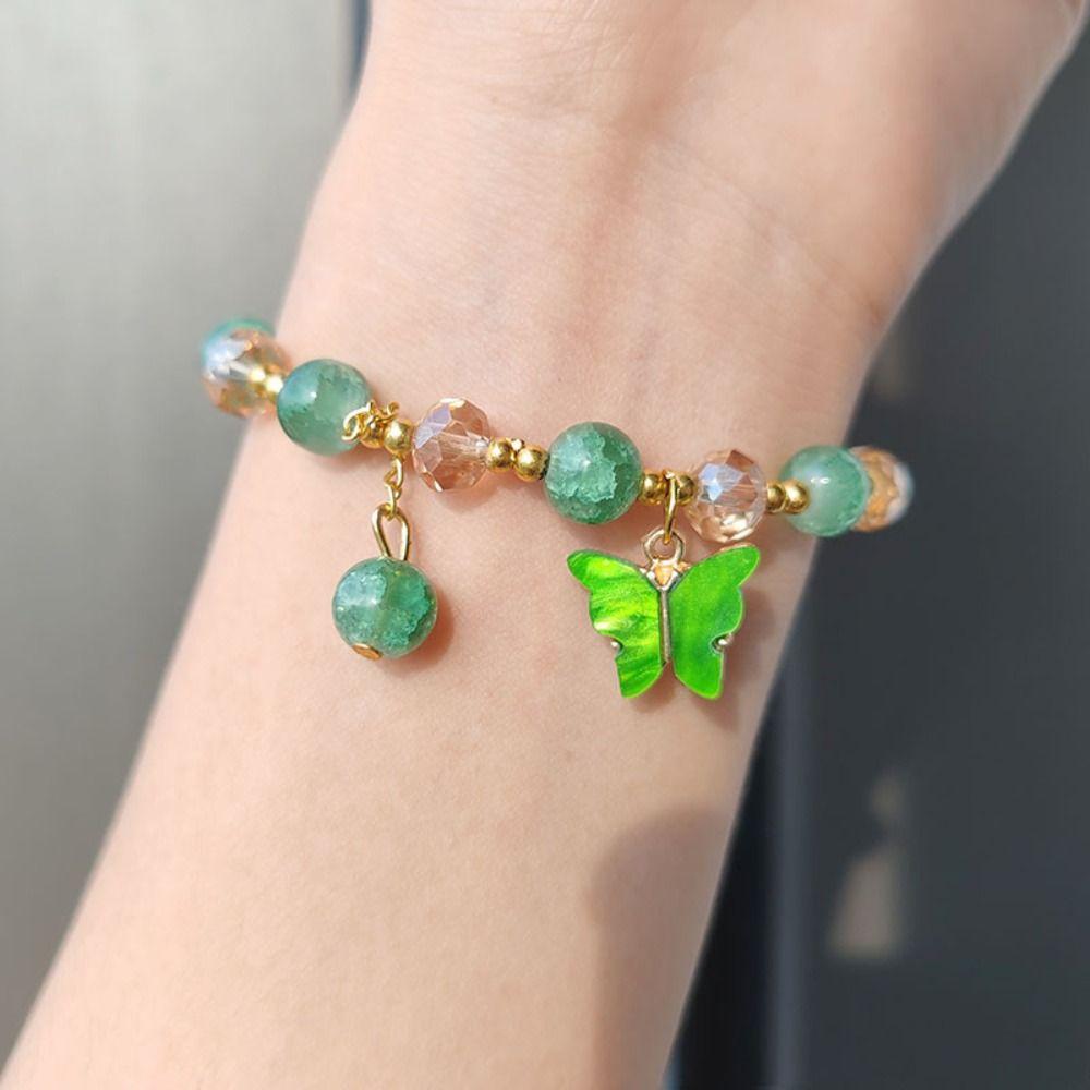 Sweet Glass Beads Bracelet With Butterfly Pendant Korean Style Bracelet Women Bangle  Female