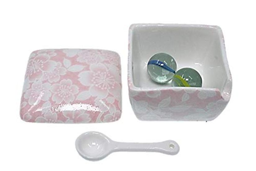 Sakura Yuzen Pink Condiment Made in with Condiment Container with Commercial ACSWEBSHOP Original Container, Japan, Ceramic, Spoon, Ichimi, Salt,