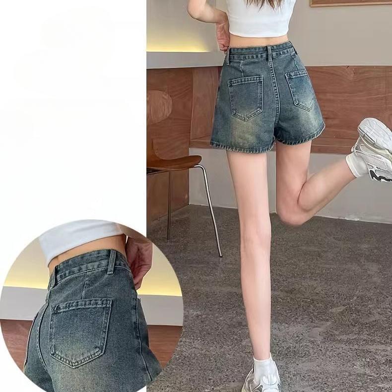 Damskie Letnie Jeansowe Szorty z Wysokim Stanem Seksowne Rozkloszowane Elastyczne Wygodne Modne Trendy