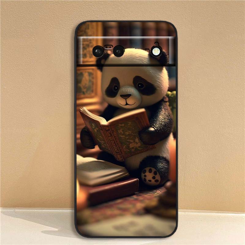 Cartoon Anime Panda Cute Phone Case For Google Pixel 10 9a 9 8A 8 7 7A 6 6A Pro XL 2024 5G Black Soft TPU Silicone