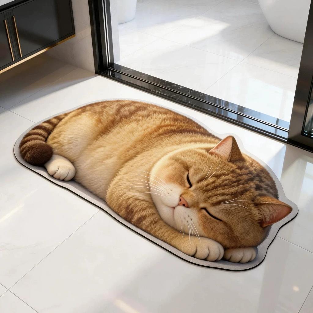 Decorazione Carina per Camera da Letto Gatto Tappeto Zerbino per Porta Tappeti con Stampa Animale per Soggiorno Spesso Lavabile Tappeto da Comodino