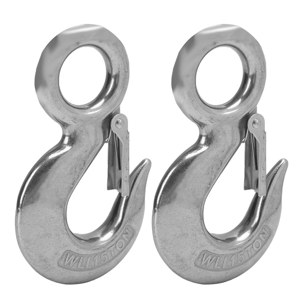 2pcs 1.5 Tons Eye Slip Hook with Safety Latch Stainless Steel Marine Lifting Eye Hoist Hook