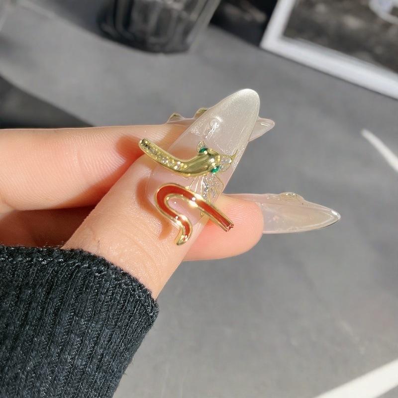 

Simple Red Oil Drip Retro Serpentine Open Ring Women S Niche Design Advanced Sense Personality Exquisite Ring Adjustable opening