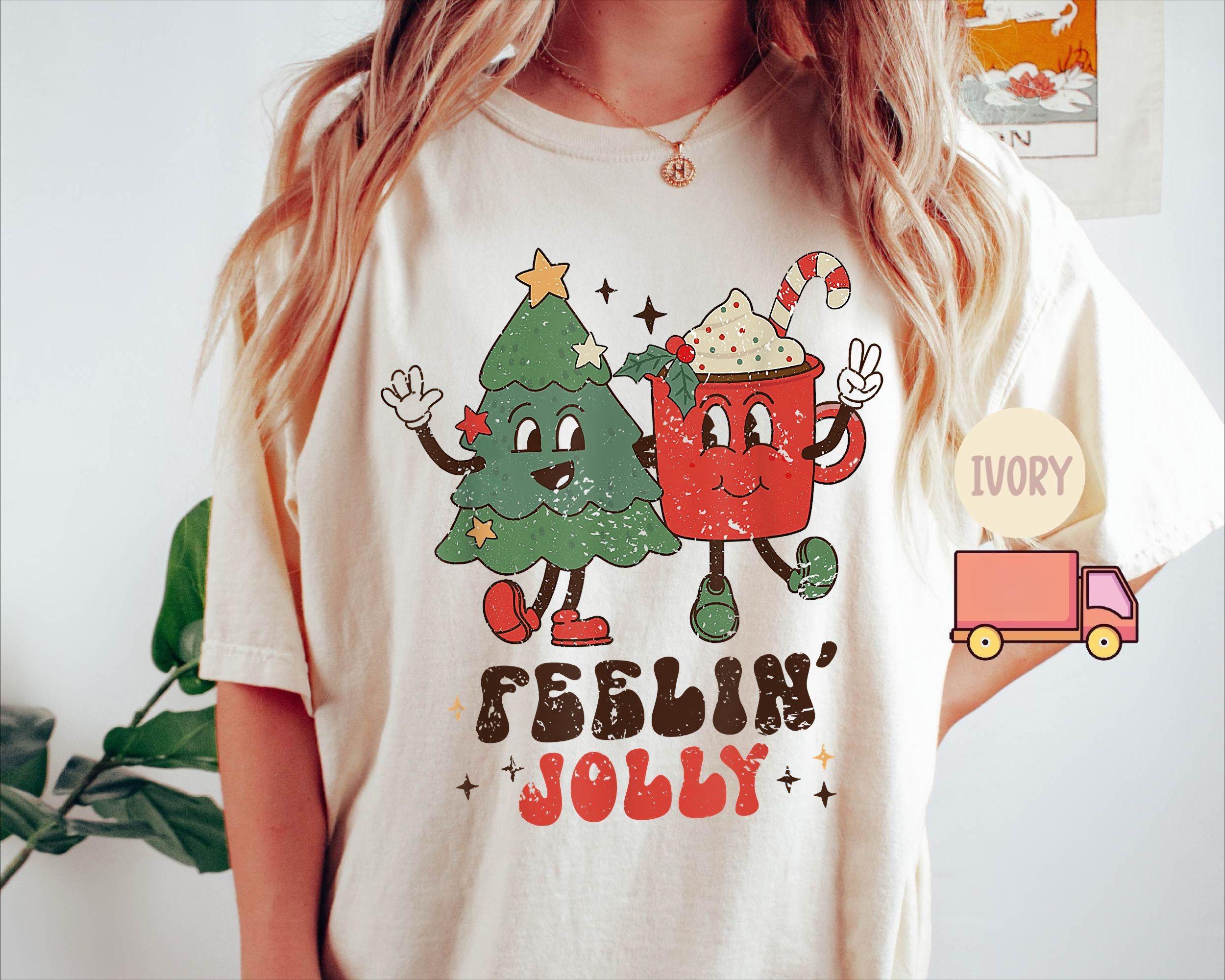 Womens Plus Size Retro  Feeling Jolly Christmas Tshirt Pure Cotton Breathable Fashionable and Versatile Unisex Oversized XL