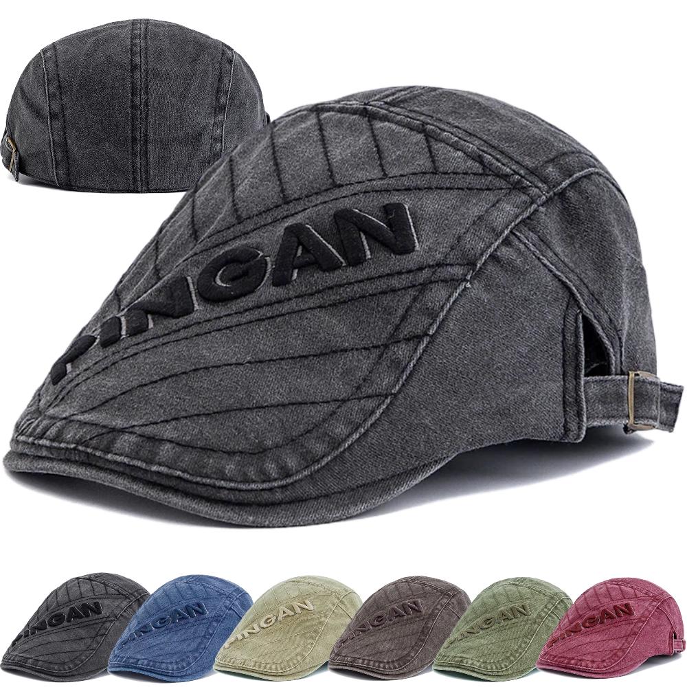 Nový styl Unisex Vintage Prané Baretky Klobouk Vyšívané Kovbojské Klobouky Pro Muže Ženy Retro Plochá Čepice Venkovní Neformální Streetwear Čepice