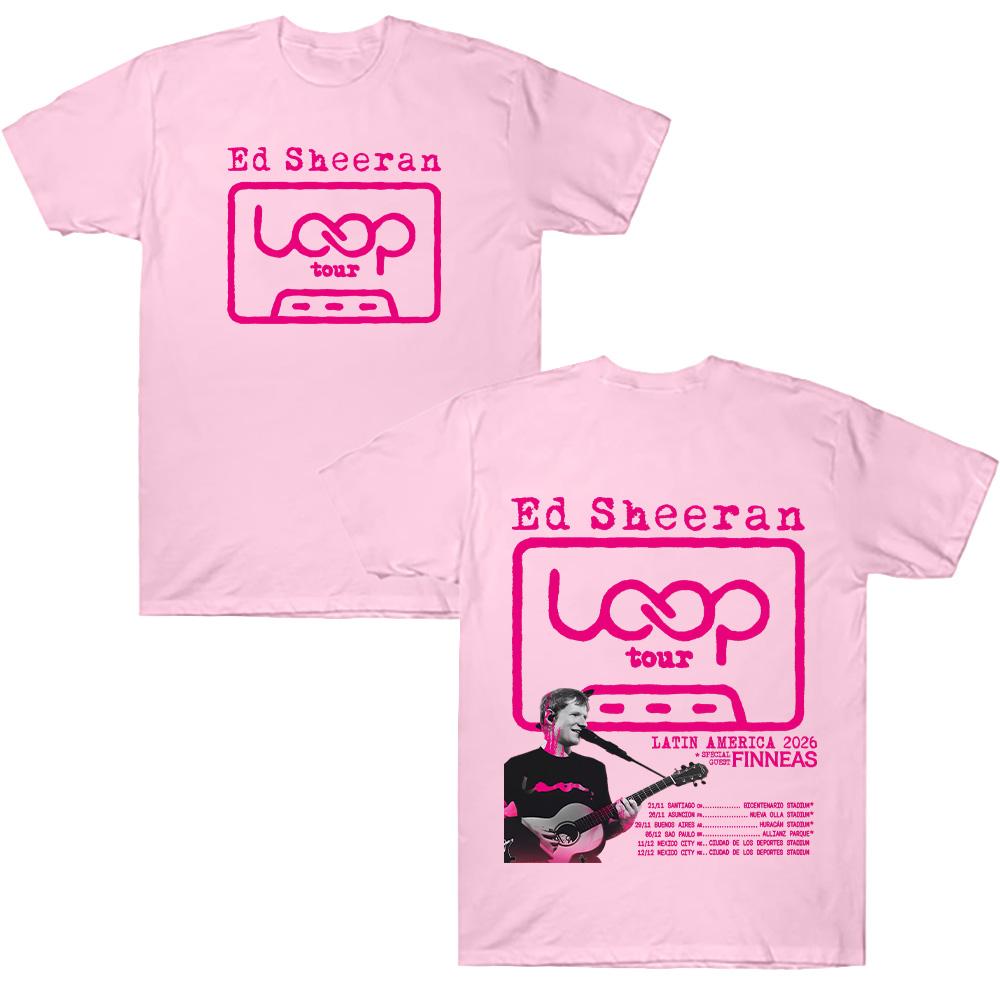 Ed Sheeran Loop Tour LATIN AMERICA 2026 T Shirt Graphic T-shirt Men Fashion Cotton Women Casual Short Sleeve Tee XS розовый