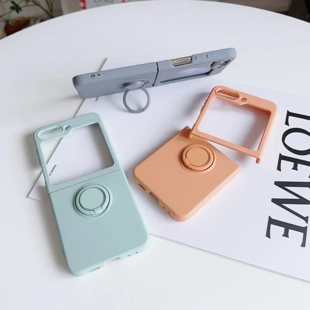 High Quality Soft Liquid Silicone Fold Phone Case for Samsung Z Flip 7 6 5 4 Shockproof Candy Color Ring Holder Cover