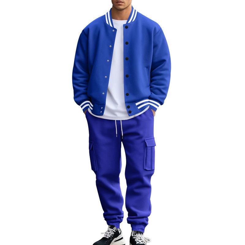 Zweiteiliger Herren-Trainingsanzug im europäischen und amerikanischen Stil für Frühling und Herbst, Baseballjacke mit Stehkragen und langen Hosen, lässige Oberbekleidung, lockerer Sport-Trainingsanzug