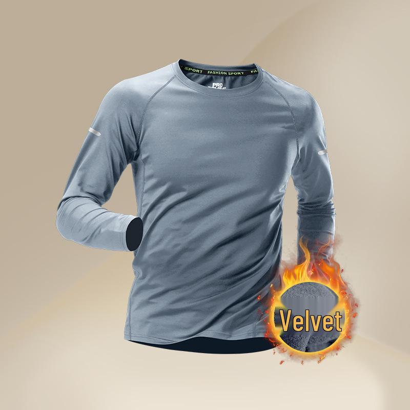 Men's Quick-Dry Long-Sleeve Sports Base Layer with Velvet for Running and Mountaineering
